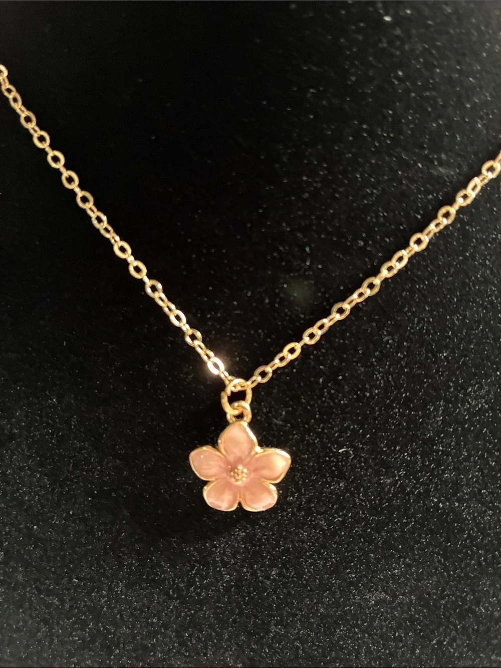 Gold Chain Necklace with Pink Flower Pendant